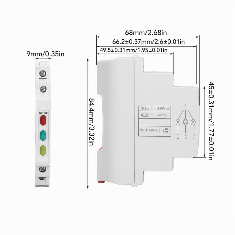 DIN Rail Indicator Light JD9-H3D Rail Indicator Light AC DC Red/Green/Yellow Lights up PC 20 MA For Displaying Telecommunication Electrical Signals