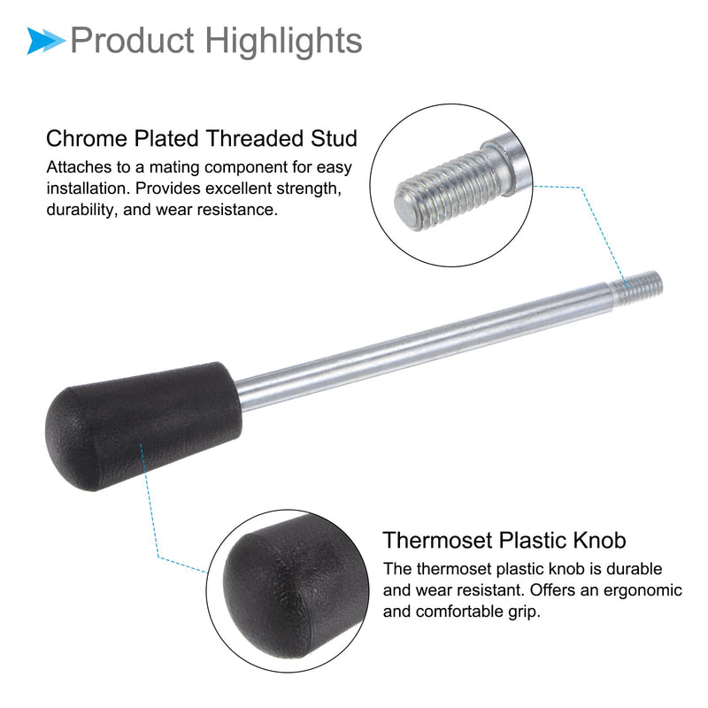 [Australia - AusPower] - Revolving Crank Clamping Handle, M8 Male Thread 180mm Length, Chrome Plated Long Arm Handwheel Handle Knob Black - (Applications: for Lathe Machinery), 4-Pieces 