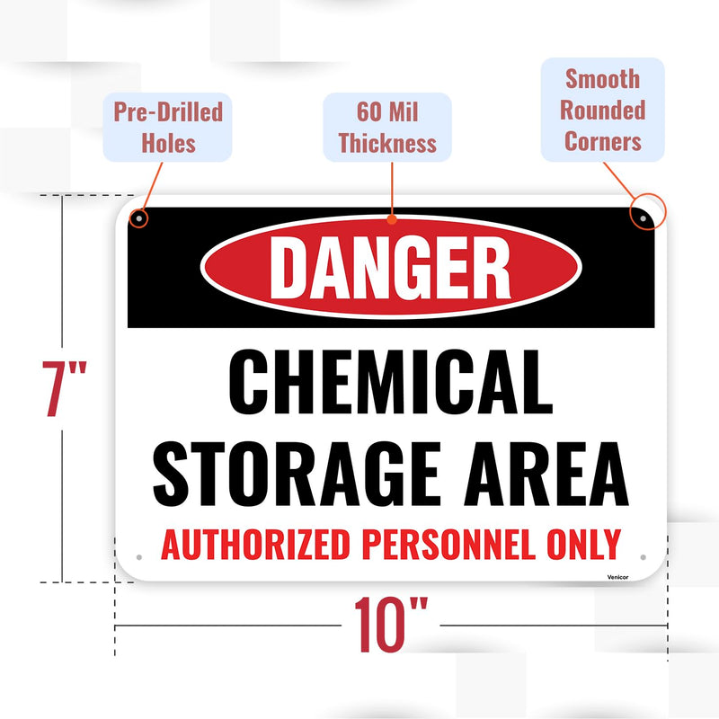 1PC Chemical Storage Area Sign, 10 x 7 Inches - Aluminum - Danger Hazard Toxic Industrial Warning Sign 10" x 7"