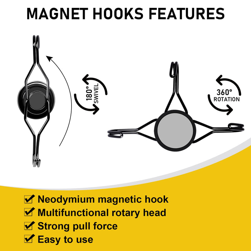 [Australia - AusPower] - LOVIMAG 110LBS Magnetic Hooks Heavy Duty, Black Swivel Swing Magnet Hooks Strong Magnetic Hooks, Magnetic Hooks Cruise for Hanging, Grill, Refrigerator, Ceiling, Kitchen, Locker, Garage-8 Pack 110lbs-8p 