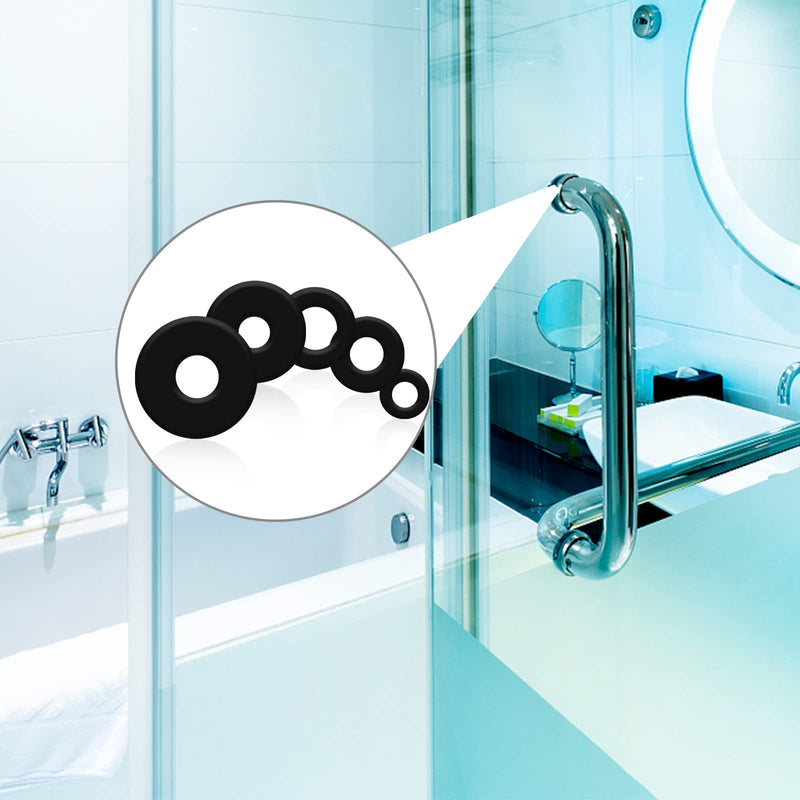 [Australia - AusPower] - 120Pcs Rubber Washer Kit, 12/18/20/25/30mm Rubber Flat Washer Heavy Duty Rubber Washers for Bolts, Rubber Grommets Bolts for Screws Household Plumbing Appliances Faucets Glass Shower Door Black 