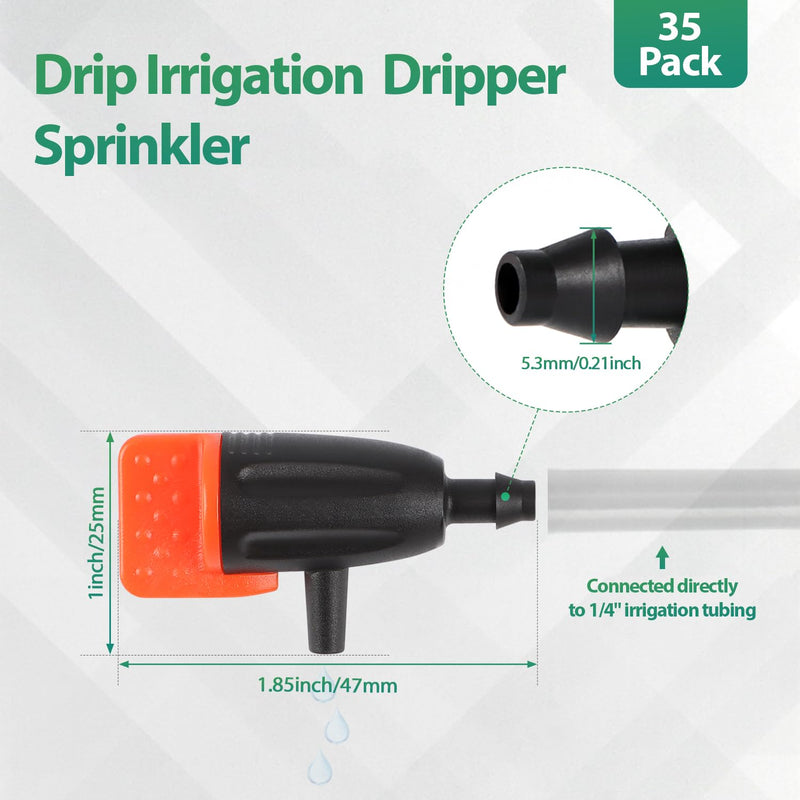 [Australia - AusPower] - Drip Irrigation Inline Dripper for 1/4" Drip Irrigation Tubing, 35 Pieces Adjustable Drip Emitters Micro Drippers for Drip Irrigation Gardening System Maintain Constant Flow Irrigation Dripper 