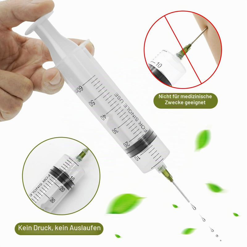 60 ml plastic syringe, 6 syringes with needle, reusable dosing syringe | Syringe with 6 needle caps, syringes for scientific laboratories, measuring liquids industry