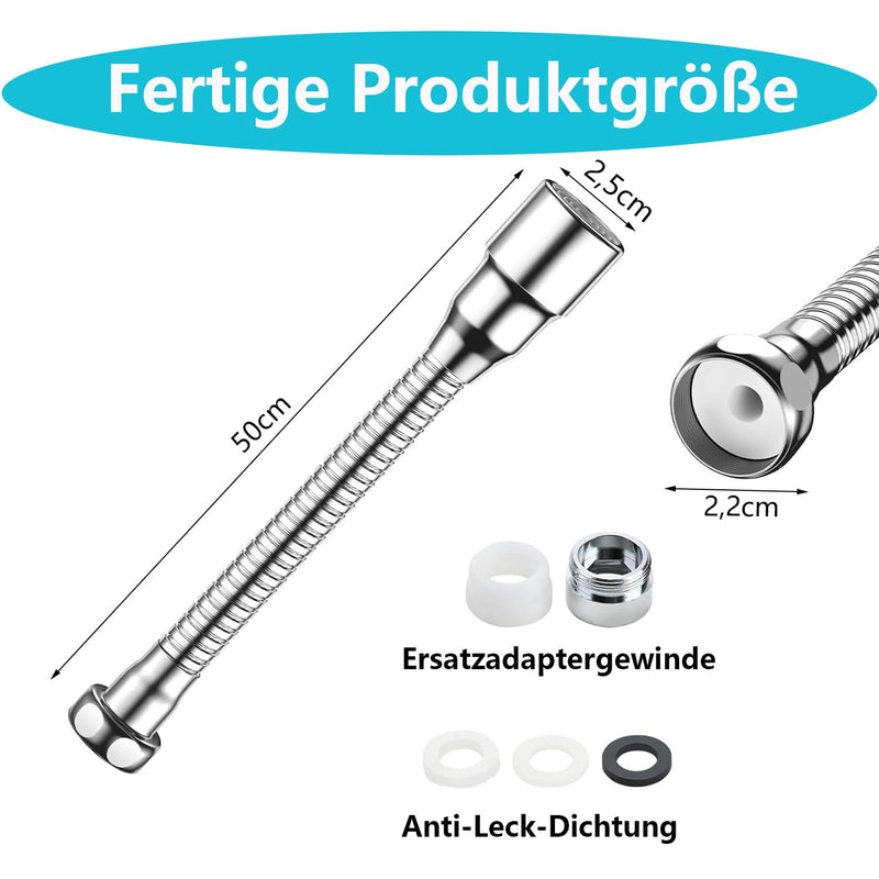 [Australia - AusPower] - QZKJQDD Tap Extension 50 cm, 360 Degree Swivel, 2 Modes Water Outlet, Stainless Steel, Polished, Perfect for Kitchen, Bathroom & More Adjustable - 2. Gear rotation adjustment: 50 cm 