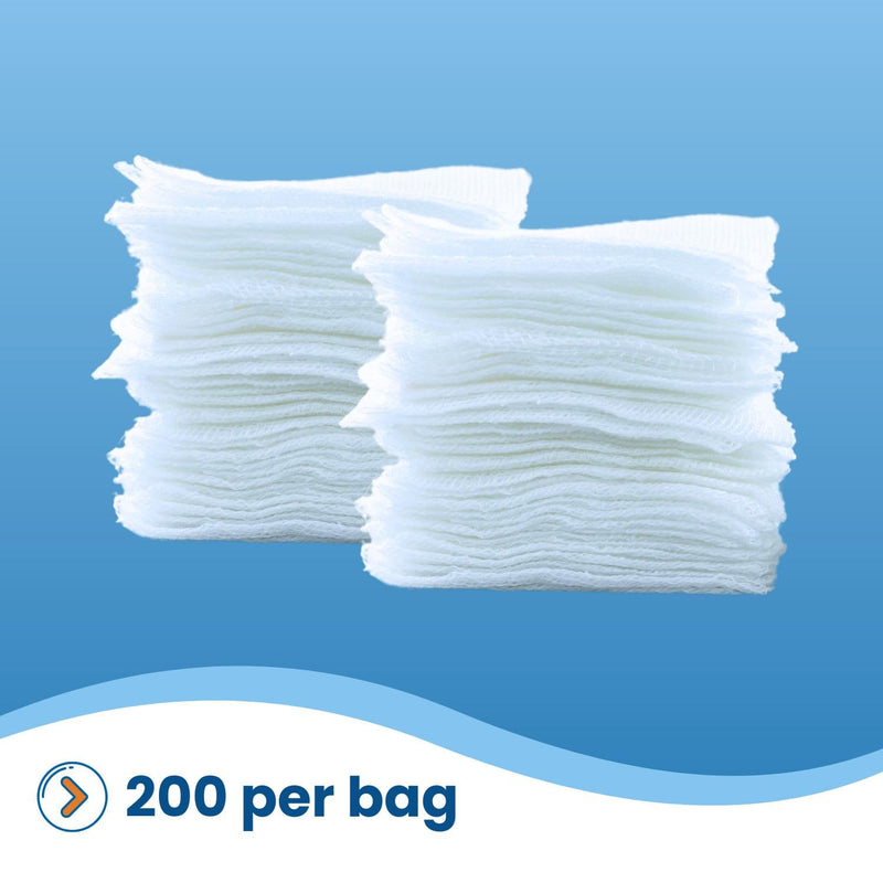 [Australia - AusPower] - HCS 2x2 Gauze Sponges - Woven, Non-Sterile, 12-Ply (200-Count) - 100% Cotton, Absorbent, Low-Linting Design - Medical 2x2 Gauze Pads - Wound Care, First Aid, Surgical Use, Dental 2" X 2" 200 