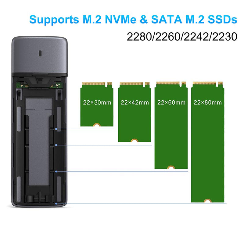 [Australia - AusPower] - M.2 NVMe SATA SSD Enclosure Adapter Tool-Free, USB 3.2 Gen2 10Gbps External NVMe to USB PCI-E 6Gbps SATA M-Key / B+M Key, NVMe Reader Support UASP Trim for SSDs 2230/2242/2260/2280 SKUD0501-US 