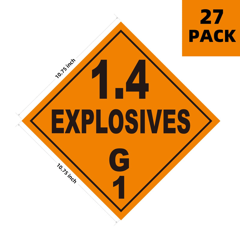 Hazardous Material Placard - Explosive Class 1.4G, Removable Vinyl Sticker, 27-Pack