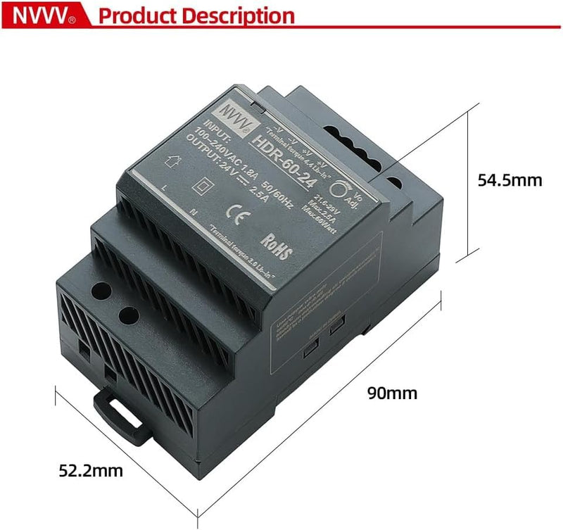 HDR-60-24 DIN Rail Power Supply 60W 24V 2.5A DIN Rail Power Supply Transformer DIN-Rail HDR-60-24 60W 24V 2.5A