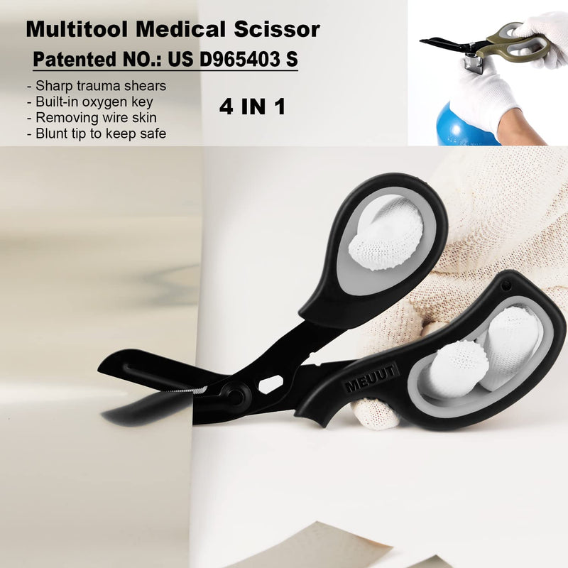 [Australia - AusPower] - MEUUT 3 Pack Penlight & Medical Scissors- One 8 Inches Patented Trauma Shears Two LED Pen light with Four Batteries - Bandage Scissor for- Nurse, First Aid, EMT, Doctor Black Shear+white&black Penlights 