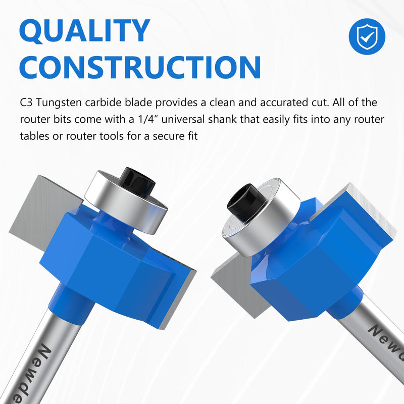 [Australia - AusPower] - Newdeli Rabbet Router Bit Set 1/4 Inch Shank - 4Pcs Rabbeting Router Bits?1/8",1/4",3/8", 1/2" Height? with 6 Bearings Set (1/2", 5/8", 3/4", 7/8", 1", 1-1/8" Bearings) - Wood Biscuit Slot Cutters 4Pcs Rabbet Router Bits-6 Bearings-1/4" Shank 