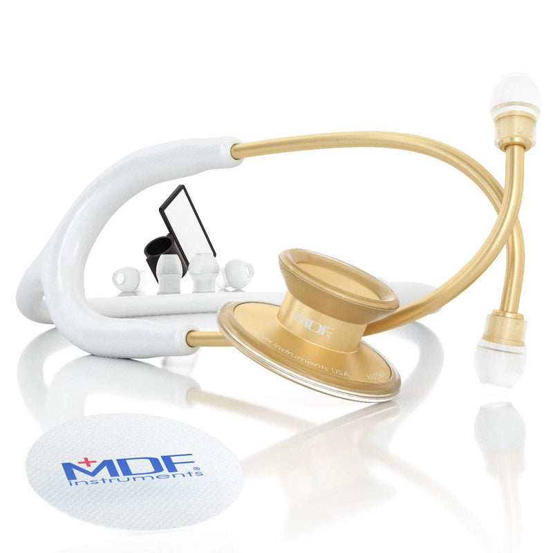 [Australia - AusPower] - MDF Instruments Acoustica Lightweight Stethoscope for Doctors, Nurses, Students, Gold/White Tube + MDF LUMiNiX Illuminator Medical Professional Diagnostic Penlight 