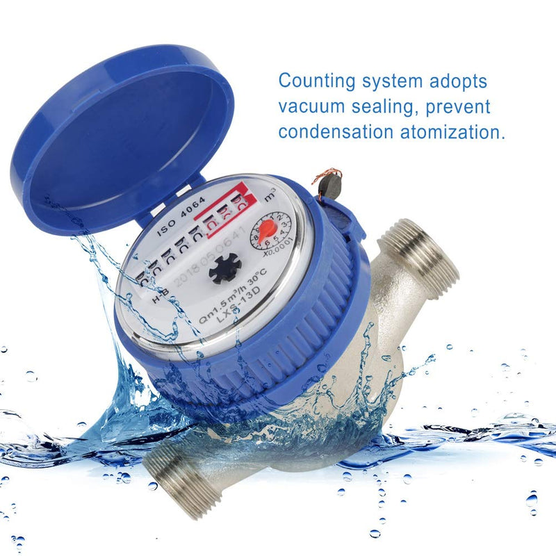[Australia - AusPower] - Oumefar 1.5 Nominal Rate Vertical Horizontal Water Meter 1/2 Inch Plastic Cover Water Meter with Fittings for Home 