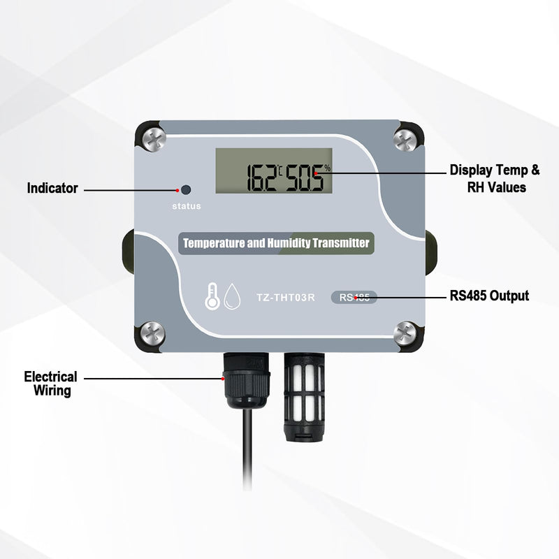 Tzone RS485 Temperature Humidity Sensor Modbus RTU Temp Sensor Digital Industrial Temp and Humidity Transmitter Wall Mounted,-40℉ to 257℉ Temperature Probe Analog Moisture Monitor Greenhouse Grow Tent THT03R RS485 Output