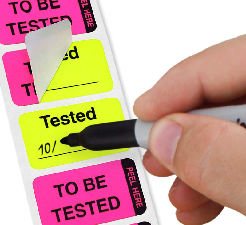 ChromaLabel 1 x 1.50 Inch Fluorescent Pink and Yellow Double Layer Quality Control Label, Imprinted: to Be Tested, Tested, 250 per Dispenser Box (Pack of 2) 1" x 1-1/2" (Pack of 2)