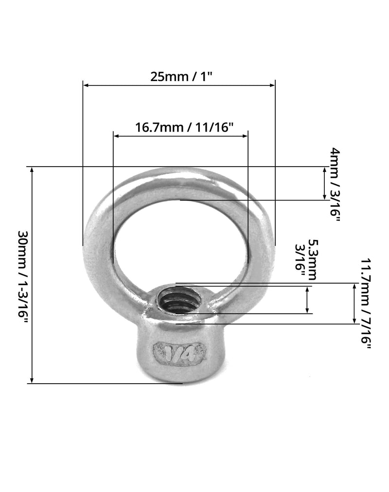 [Australia - AusPower] - QWORK Lifting Eye Nut, 4 Pack, 1/4" UNC Marine Grade Stainless Steel 316 1/4" 