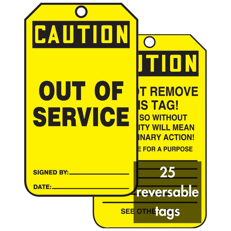 [Australia - AusPower] - Accuform Signs MDT641CTP Safety Tag, Legend "Caution Out of Service", 5.75" Length x 3.25" Width x 0.010" Thickness, PF-Cardstock, Black on Yellow (Pack of 25) 