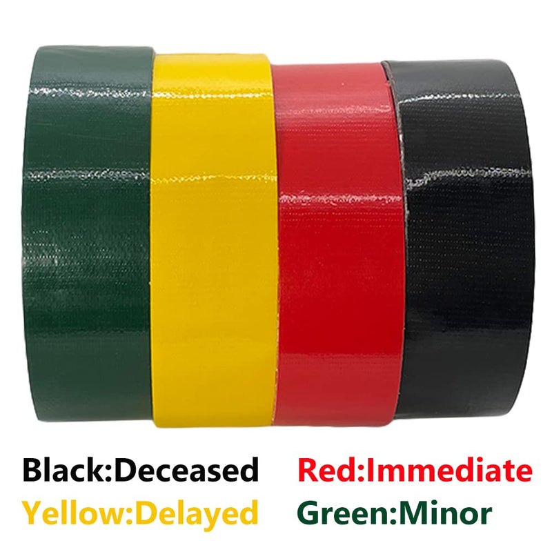 Triage Tape Kits - 4 Color First Aid Replacement Band (Black:Deceased, Red:Immediate, Yellow:Delayed, Green:Minor), 33Ft Triage Tape