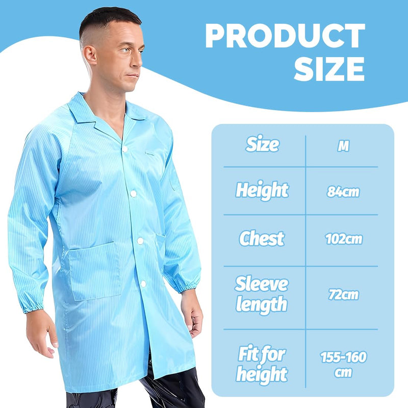 Pack of 1 Washable Gown Protective Gown, Antistatic Clothing, Liquid-Proof, Reusable, Ideal for Medicine, Laboratory, Food Industry, Painting, Blue, M