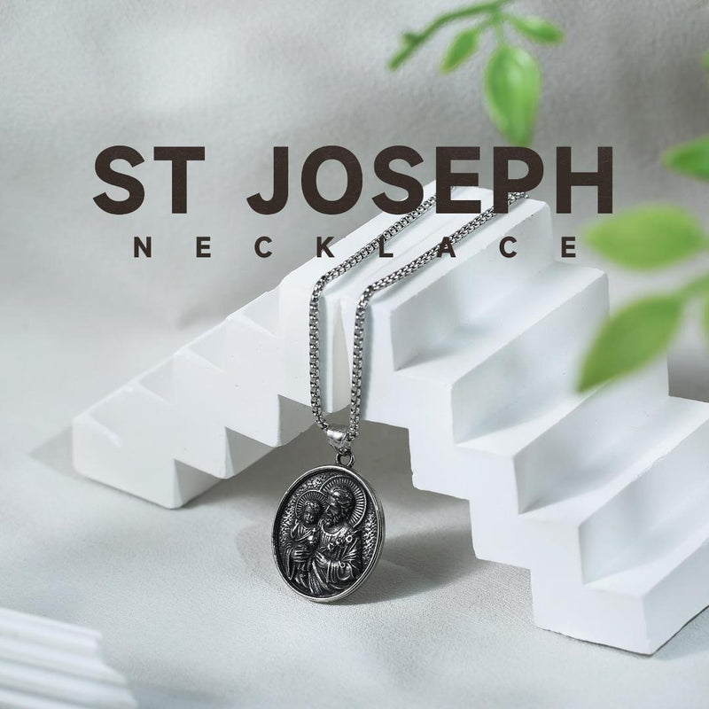 HZMAN Stainless Steel Joseph/Mary/Jesus Medal Necklace for Men Women Silver St Joseph