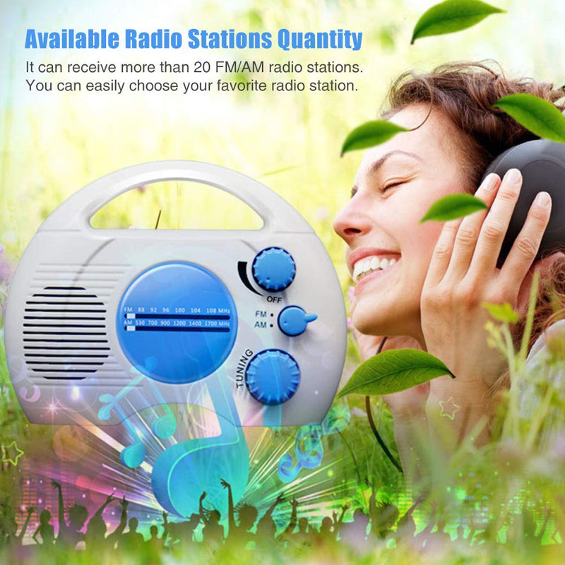 [Australia - AusPower] - Shower Radio, Portable AM/FM Shower Radio, Waterproof Hanging Shower Radio Built-in Speaker Adjustable Volume Battery Operated Shower Radios for Bathroom Kitchen, Outdoor(Blue+White) Blue+white 