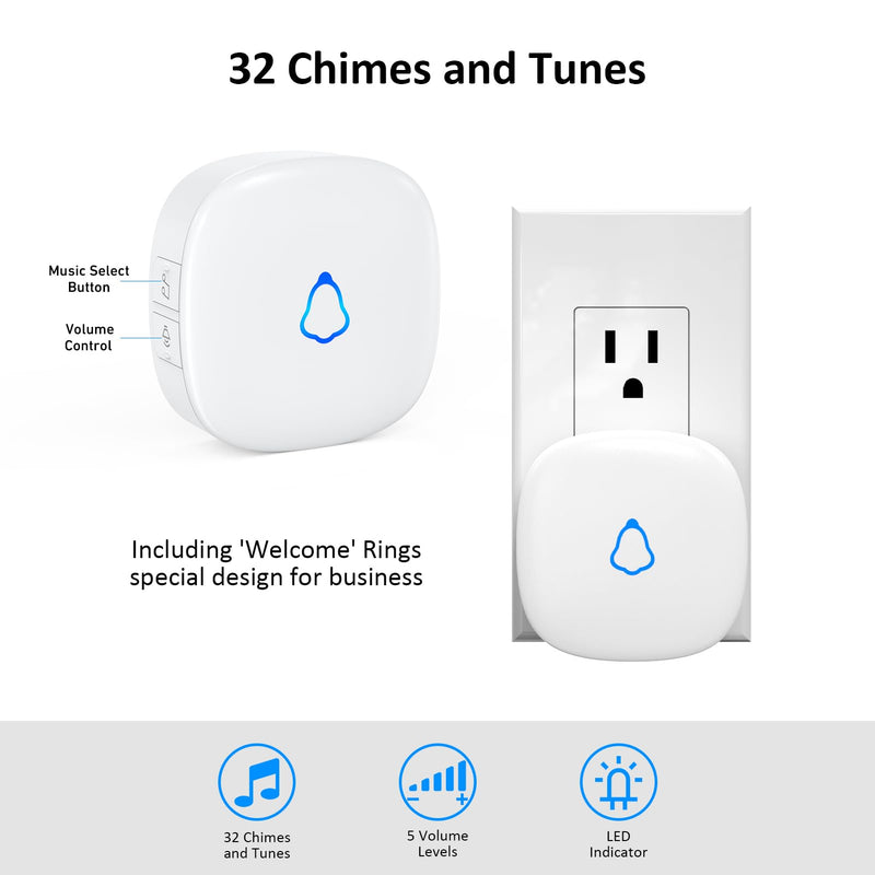 Bundle: Black + White Wireless Motion Sensor Alarm Indoor Movement Activated Doorbell Chime for Home Doorway/Business Entry/Garage Security/Store Entrance, Pet/Elderly/Dementia Monitor
