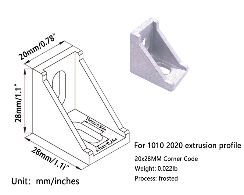 [Australia - AusPower] - 20 Set 2020 Series Aluminum Extrusion Profile Connector with 2028 Corner Bracket, 42pcs T-Slot Sliding Nuts and Hex Screw Bolt Include a Wrench, for 6mm 20S Extruded AL Profile Rail Reinforcing 90 Degree Silver 