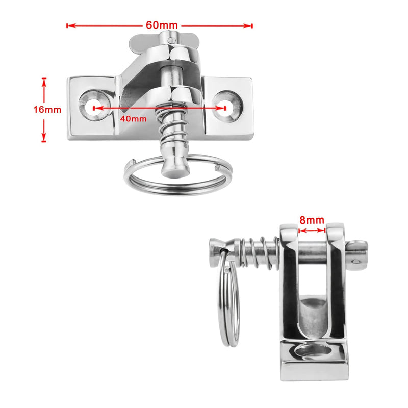 Bimini Top Hardware, Deck Hinge with Quick Release Pin, Eye End Cap, 316 Stainless Steel (2 Pair) White 7/8inch