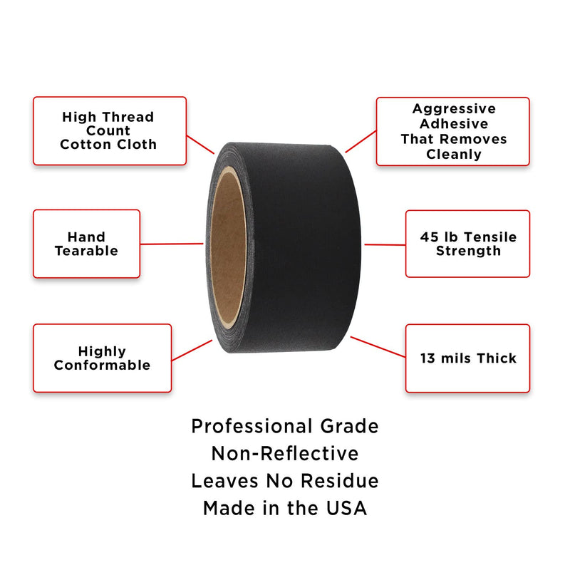 ChromaLabel Premium Gaffer Tape, 15 Yards Per Roll, 2 Inch, Black 2" Wide