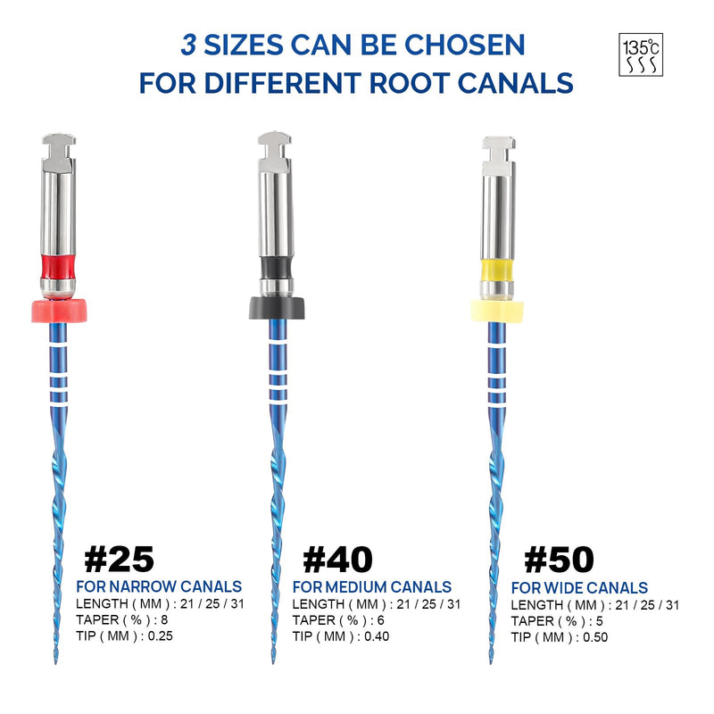 [Australia - AusPower] - JMU Dental Endodontic Niti Rotary Files #40 25mm, Blue Files Heat Activation Root Canal Engine Files, 6pcs/Pack R25-R40-R50 (25mm) 1 
