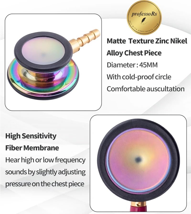[Australia - AusPower] - professoRs Pink Stethoscope for Students Nurse Doctor, Beautiful Gold-Plated Stetho for Clinical Use, Professional high-sensitivity fiber membrane, Double Sided Stethoscope, estetoscopio medico 