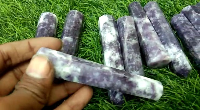 Jet Lepidolite Obelisk Tower - Natural Polished Crystal Point for Home Decor & Desk Display, Calming Lavender Stone, Gift-Ready (3-3.5 Approx).