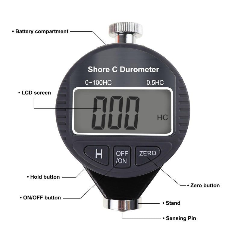 [Australia - AusPower] - Digital Hardness Meter Durometer Hardness Tester - Portable and Versatile for Measuring 0-100HD Shore A/C/D Hardness of Rubber, Tires, Plastics, Thermal Plastics, Flooring, and Bowling Balls 