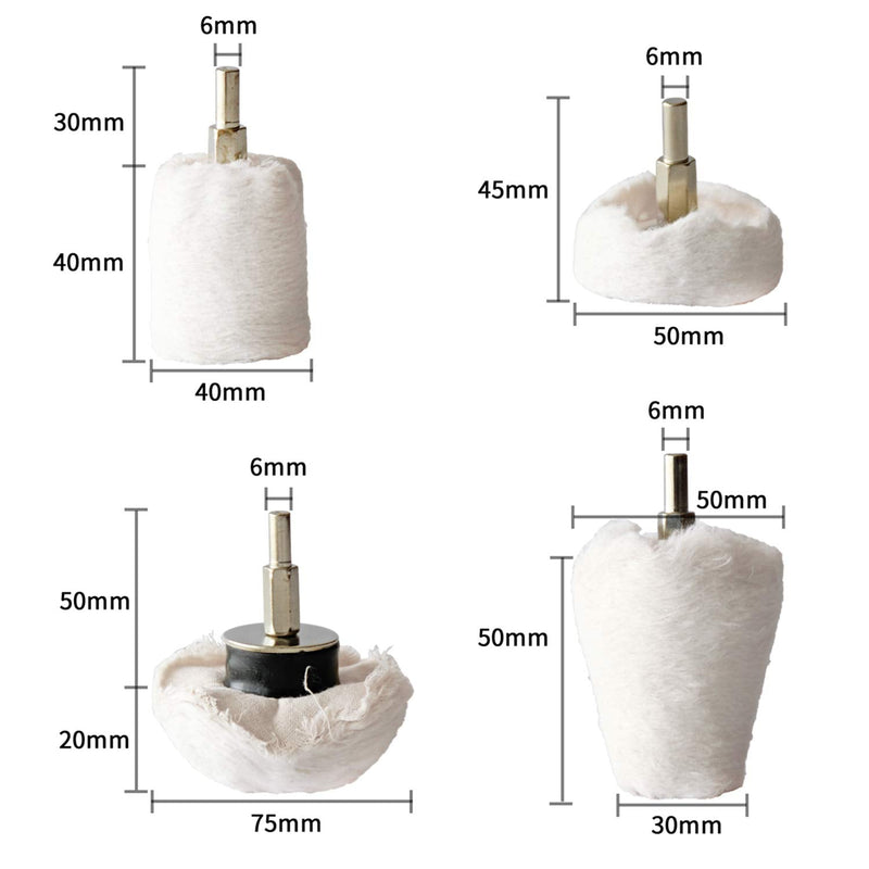 [Australia - AusPower] - Polishing Pad Buffing Wheel Kit White Flannelette 12 Pack, Buffing Wheel for Drill for Metal Aluminum Stainless Steel Chrome Wood Plastic Ceramic Glass Woods Fabric Cotton Machine Jewelry etc 12 PCS 