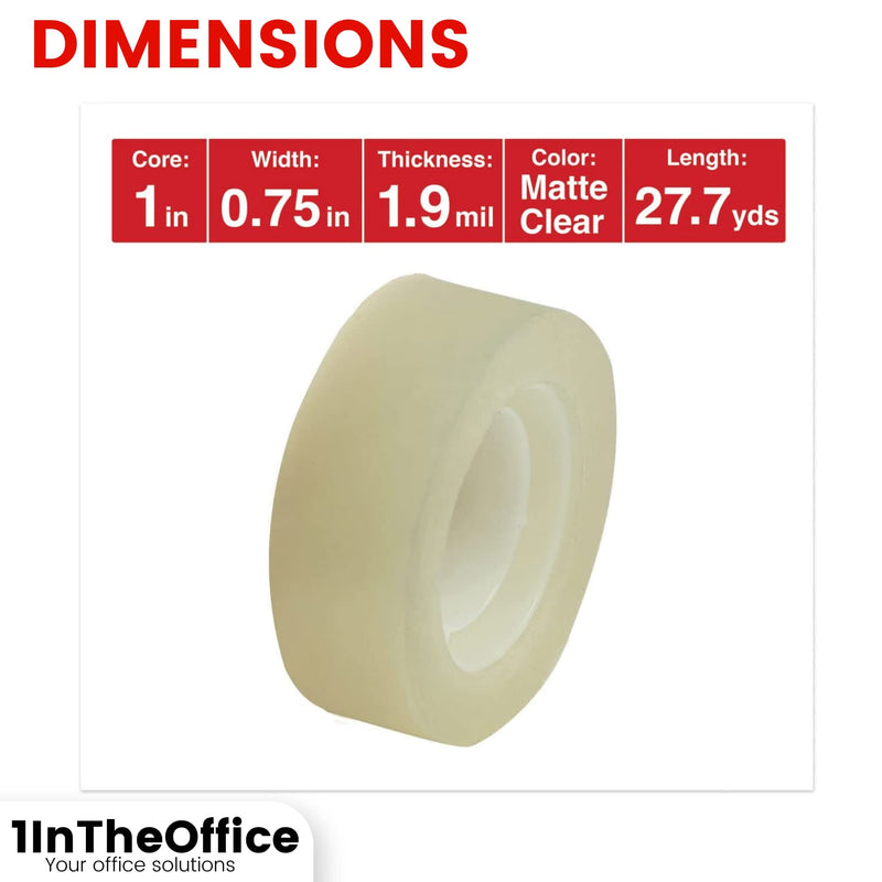 1InTheOffice Clear Tape, Invisible Tape Rolls, Packing, Wrapping Heavy Duty 3/4-Inch, 1-Inch Core, 12 Pack