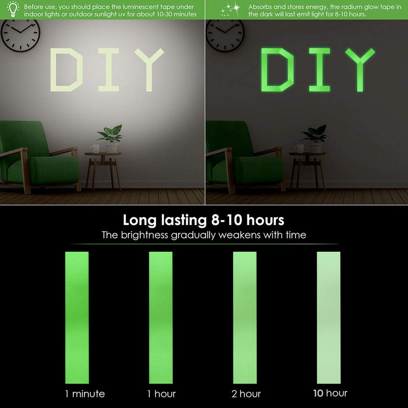Glow in The Dark Tape 1 Inch x 30 ft Green Fluorescent Spike Sticker Continuous Luminous Tapes for Easter Theater Stage Party Wall Step Emergency Exit 6-8 Hours