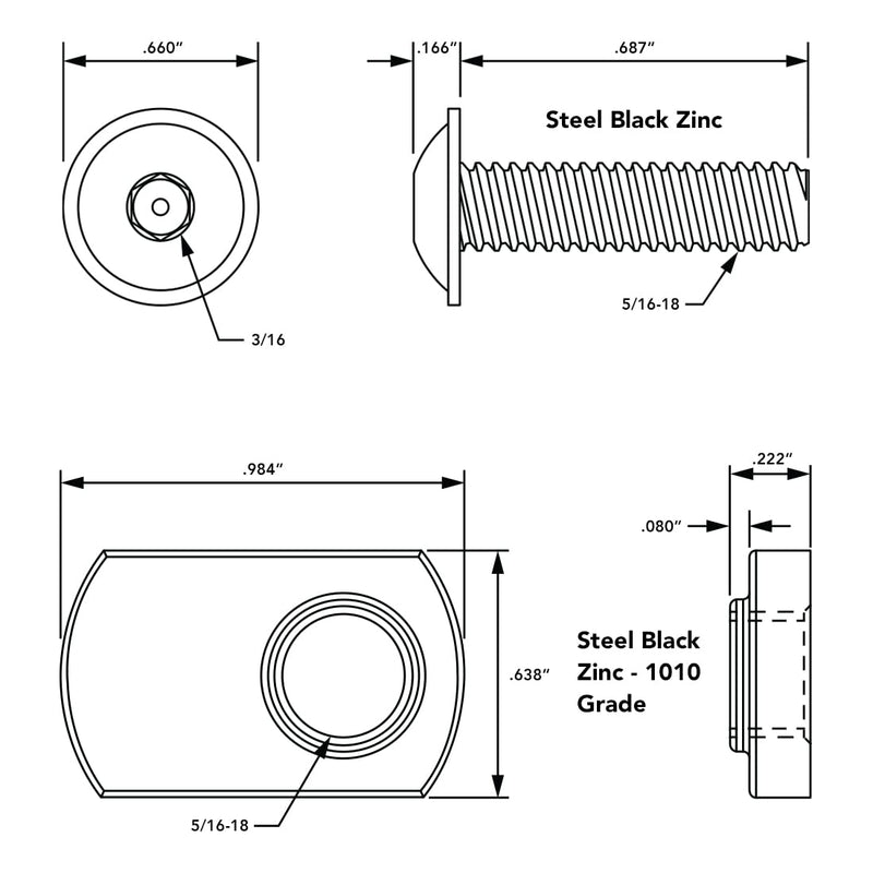 8020, 3320, 15 Series, 5/16-18 x 0.687 Inch Flanged Button Head Socket Cap Screw Bolt (FBHSCS) with Slide-in Economy T-Nut Hardware Combo (25 Pack) 25