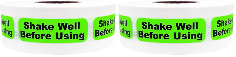 Fluorescent Green with Black Shake Well Before Using Medical Healthcare Stickers, 0.5 x 1.5 Inches in Size, 500 Labels on a Roll (Pack of 2) 0.5 x 1.5" Rectangle (Pack of 2)
