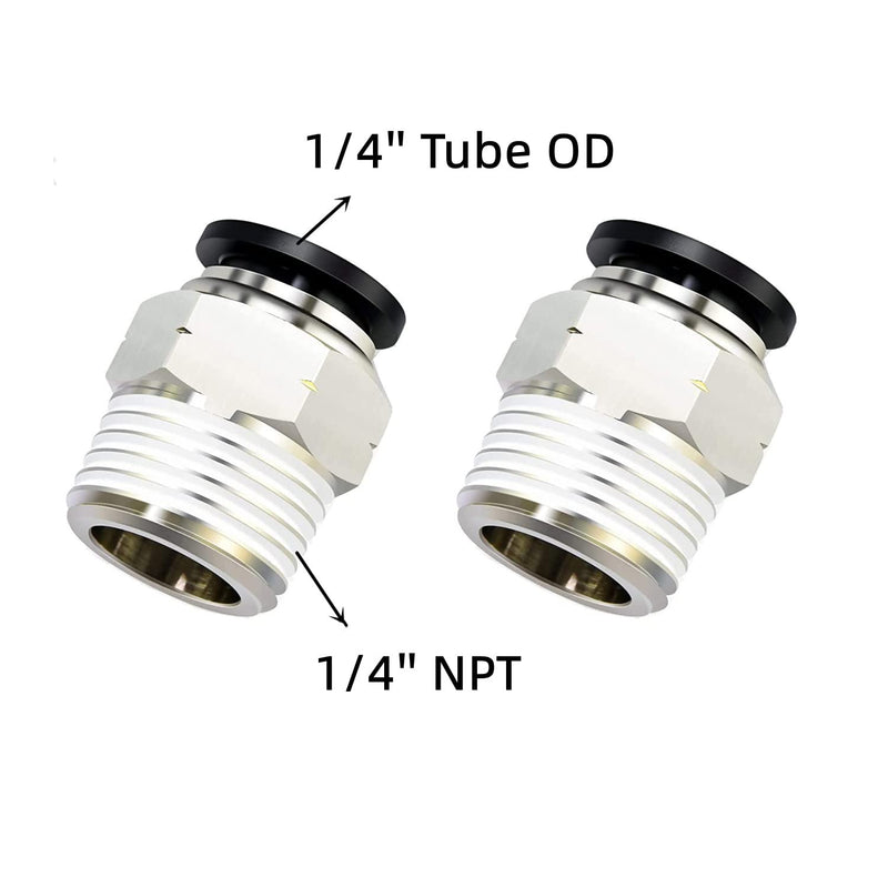 [Australia - AusPower] - PNEUMATIC Push to Connect Fitting 1/4 Inch Tube OD x 1/4 Inch NPT Thread Male Straight Connector Air Fittings Black PC1/4-N2(Pack of 10) 1/4" OD X 1/4" MNPT 