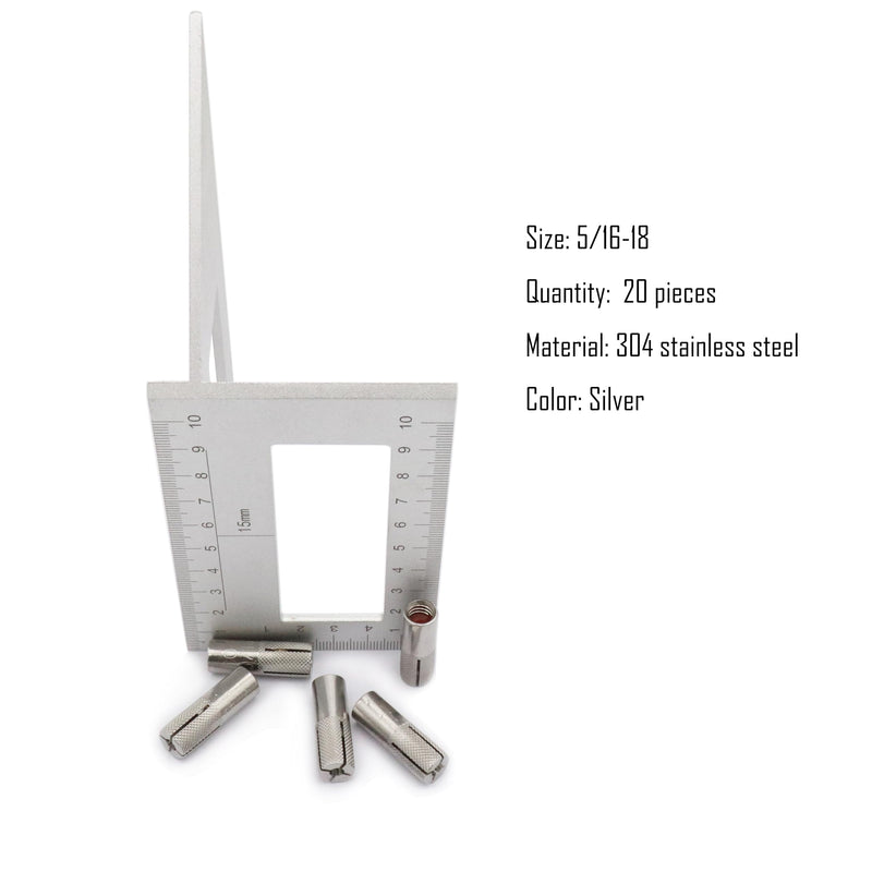 [Australia - AusPower] - 20pcs Drop in Anchors, (5/16''-18) Knurled Drop-in-Anchor for Solid Concrete, Internal Forced Expansion Screw Bolts, 304 Stainless Steel(Silver) 