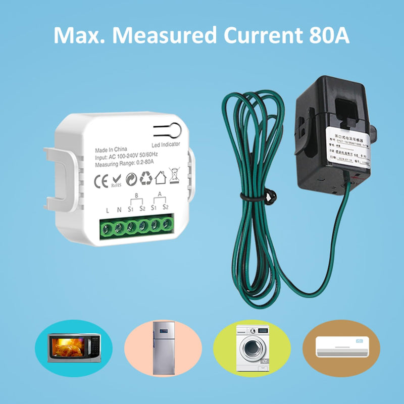 [Australia - AusPower] - WiFi Smart Electricity Meter: Dual Channel Smart Home Energy Monitor with 2PCS 80A CT Clamp, Calibration Function, Tuya Smart Life App Remote Control, Real Time Electricity Monitor 