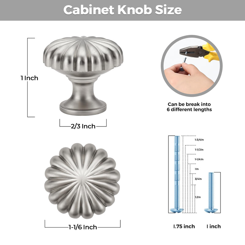 15 Pack Silver Cabinet Knobs, Zinc Alloy Brushed Nickel Drawer Knobs Hardware for Kitchen Cabinets, Dresser and Wardrobe Doors Vintage Dresser Drawer Pulls Brushed Satin Nickel 15