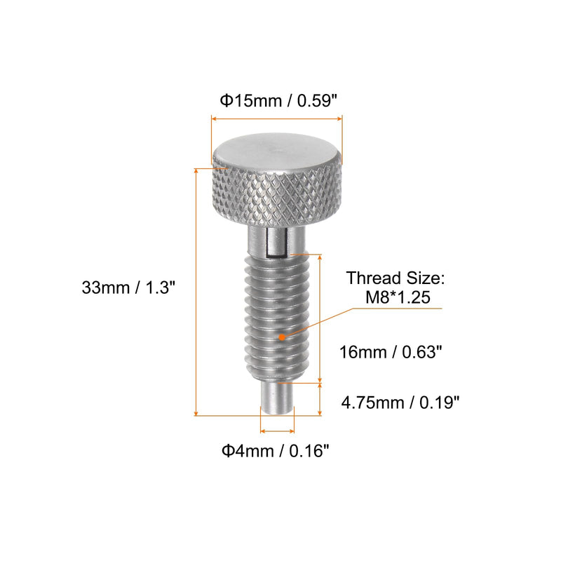 [Australia - AusPower] - 2Pcs Spring Plunger with Knurled Handle M8x1.25 Pin Dia.4mm Retractable Release Pins Stainless Steel Non-Locking Retractable Index Plunger for Industrial Equipment Location Pin 