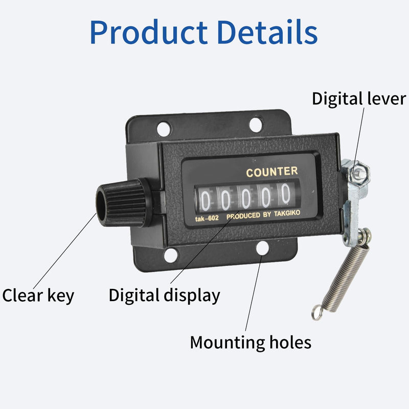 [Australia - AusPower] - Bale Counter,5 Digit Mechanical Counter,Rotary Knob Resettable Counter Black with Spring for Machine for Industry for Printing 