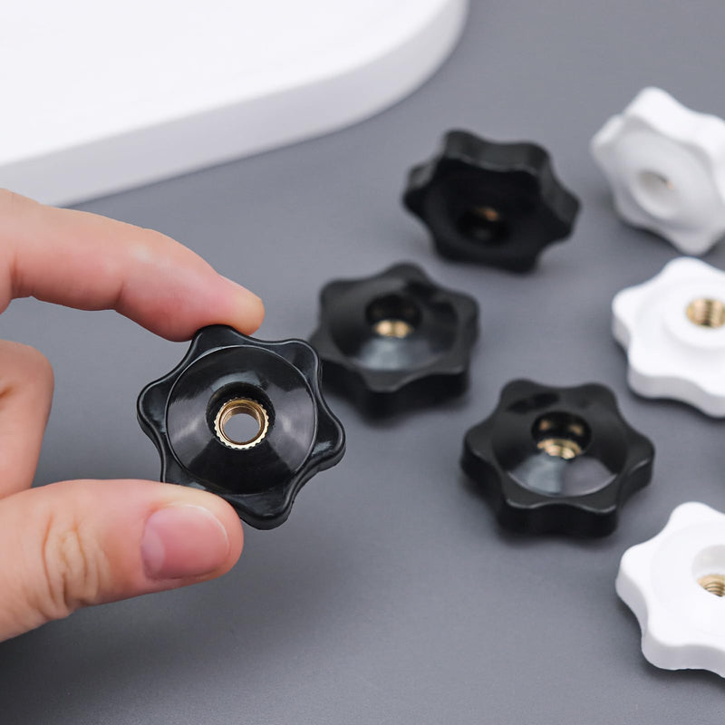 [Australia - AusPower] - 20pcs M6 Star Knob Female Threaded 32mm Plastic Head,Thru Hole Brass 6-Star Handle Nuts for Mechanical Equipment, 0.039inch/ 1mm Pitch of Thread?10White &10Black? 