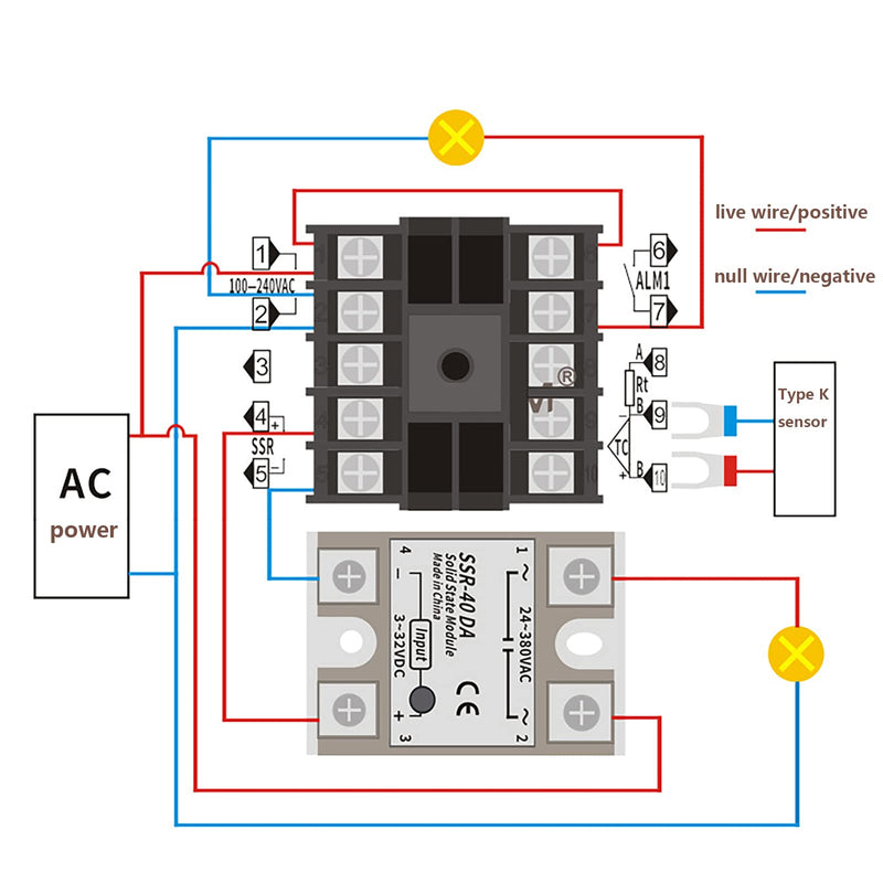 [Australia - AusPower] - WANGCL Digital PID Controller Intelligent Thermostat with 40A SSR Relay Type K Thermocouple for Electrical Energy Chemical Industry Faeces Tanks Ovens - 0-1300℃ 