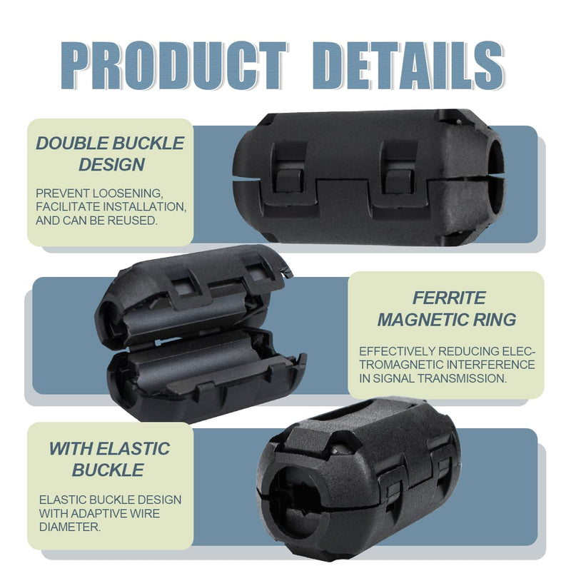 Ferrite Ring Core Black Clip-on Ferrite Core EMI Noise Reducer Cable Clip with 3.5 mm Inner Diameter for USB Cable, Audio and Video Cable Power Cable Pack of 10 3.5MM
