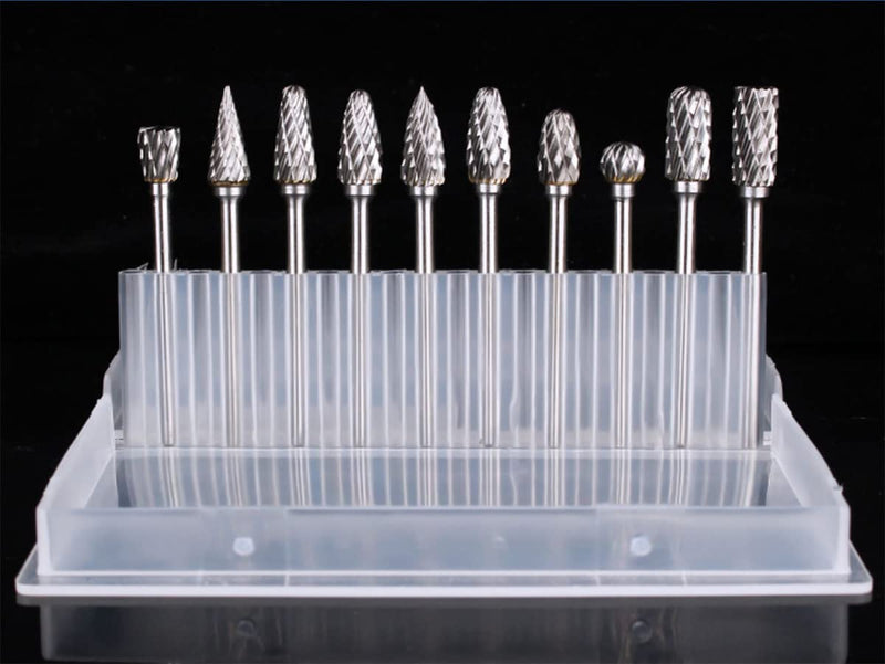 [Australia - AusPower] - Carbide Burr, Tungsten Carbide Rotary Cutter Set 3 mm Shank 6 mm Grinding Head Carving Cutter for Woodworking Carving Metal Polishing Engraving (Pack of 10) 