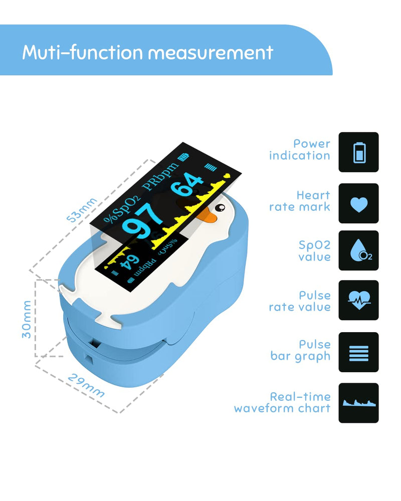 [Australia - AusPower] - Pulse Oximeter for Kids, Vibeat Fingertip Blood Oxygen Meter with Smart Reminder for Childrens, Infant, Toddlers, Oximeter Finger with Pulse, Heart Rate Monitor for Children, Batteries & Lanyard Included, FSA/HSA Eligible, Blue 