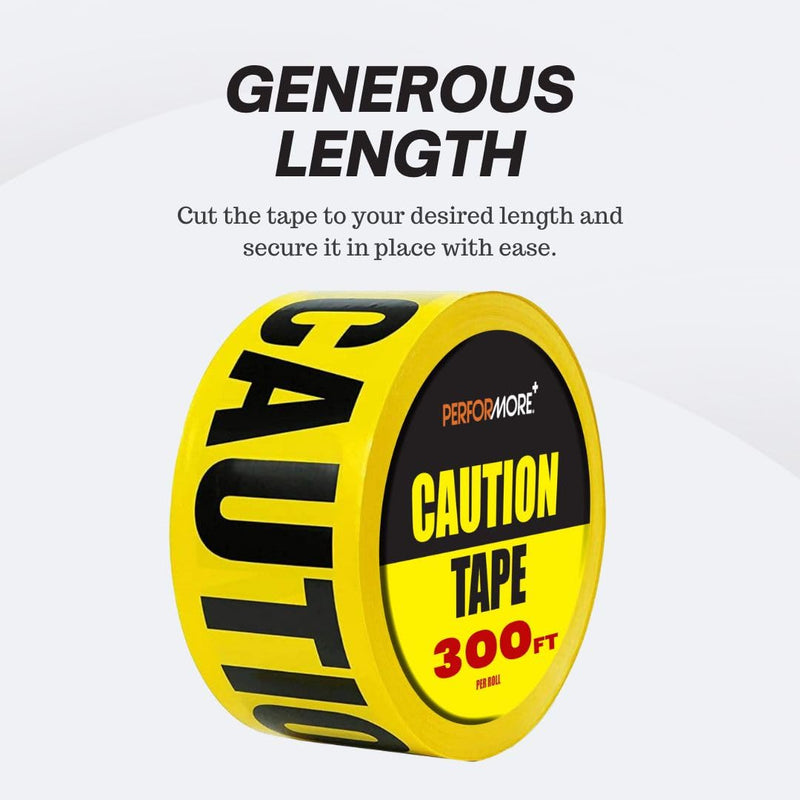 Performore High-Visibility Yellow Safety Barricade Tape Roll 3" x 300Ft Tear-Resistant Non-Adhesive Caution Strip Waterproof Hazard Marker for Construction or Crime Scene Zones 300 ft.(1-pack)
