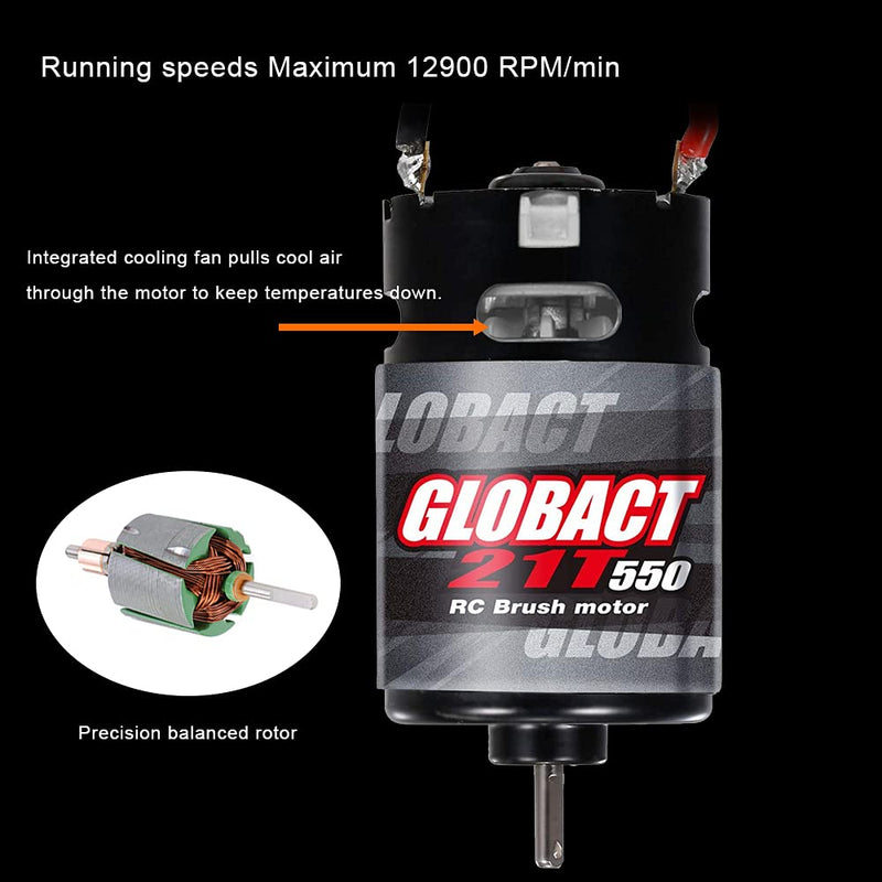 GLOBACT 21T 550 Brushed Motor and 80A ESC Brushed Motor ESC Combo BEC 5A 7.4V/6.4V for 1/10 RC Crawler Car Trx4 Trx6 Axial SCX10 II III Redcat Gen7 Gen8 V2 RC4WD D90 (T Plug) T Plug 256